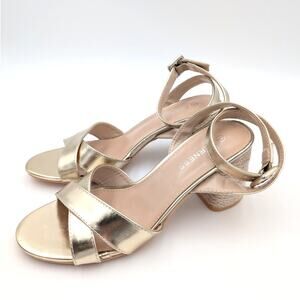 Berness Ebba Metallic Leather Block Heel Sandals Women's Gold Size US9 EU40
